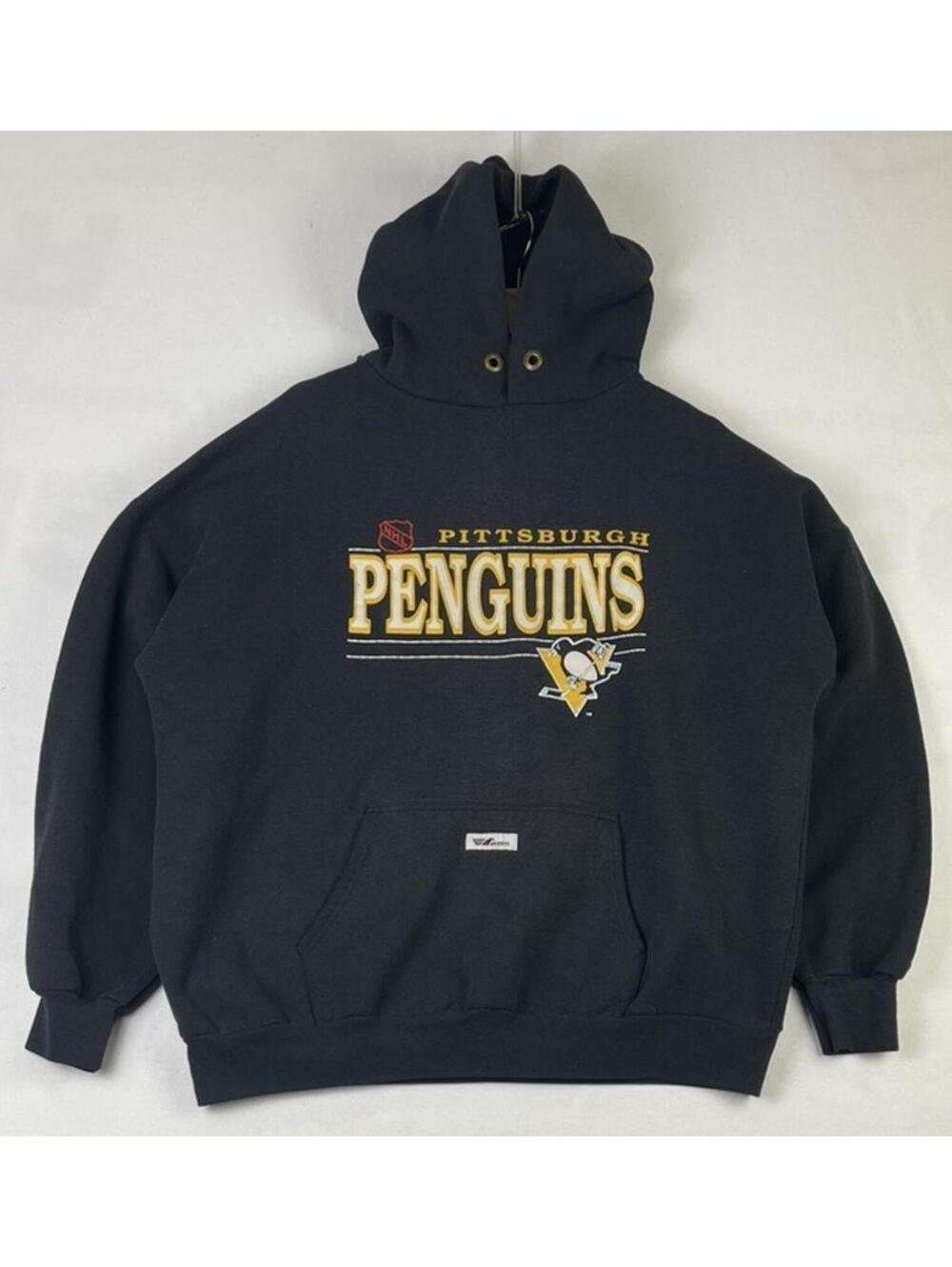Vintage Pittsburgh Penguins Canada Made Ravens Hoodie Black Faded Sz XL